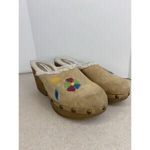 Vintage Y2K 2000's Tommy Girl Women Wedge‎ Clog Shoes Flowers Fur Lined Size 7M